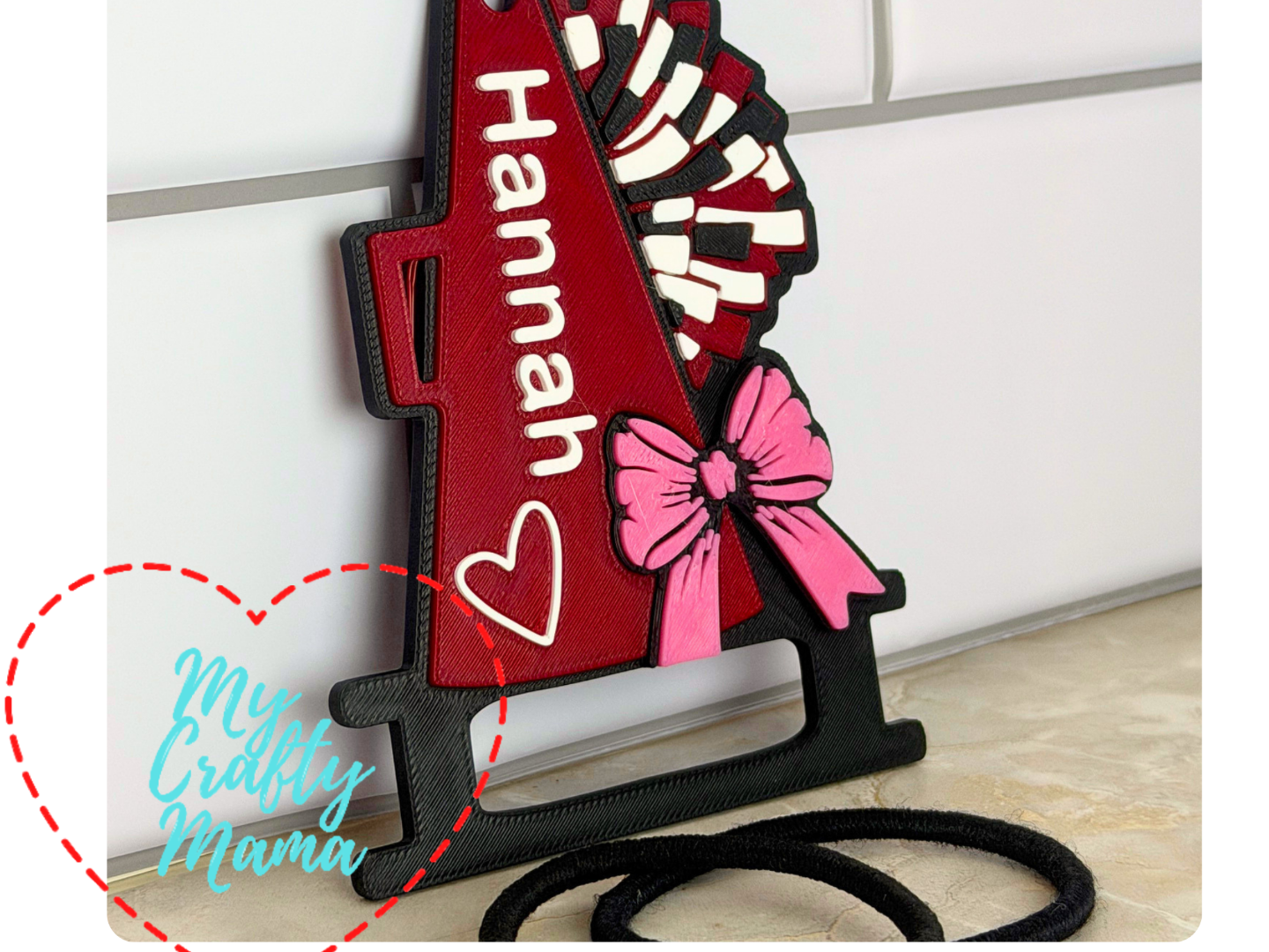 Cheer Horn Pom Hair Tie Holder Key Chain 3D model
