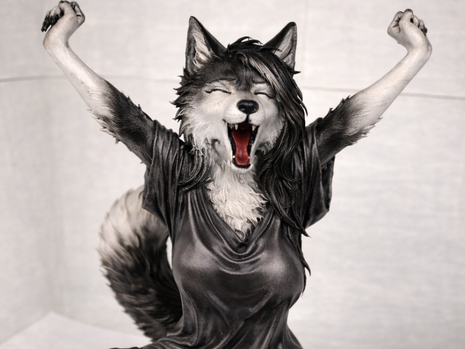 Yawning Wolf Girl – Morning Stretch Statue