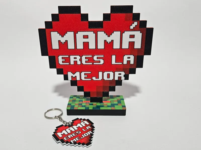 Corazón Pixel Día de la Madre + Llavero