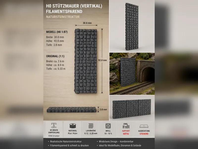 H0 Stützmauer (vertikal, filamentsparend) 