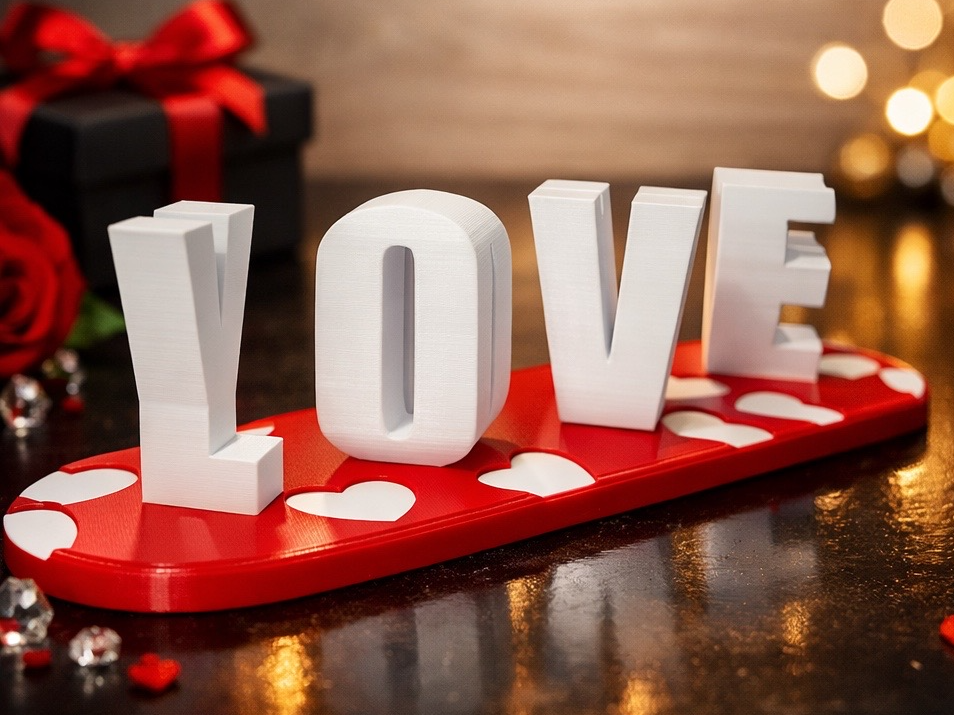 LOVE YOU 3D Illusion Ambigram mit Herz Zweifarbig