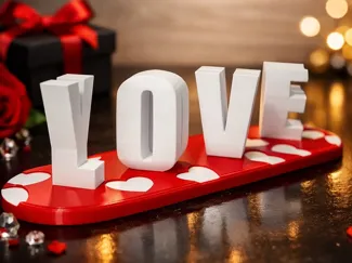 LOVE YOU 3D Illusion Ambigram mit Herz Zweifarbig