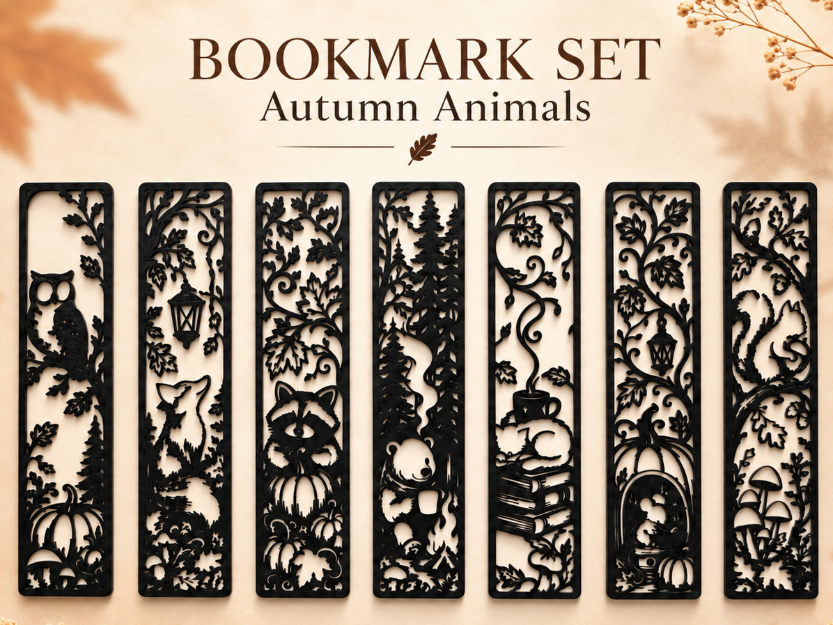 Bookmark Set - 7 Autumn Animals Designs - 1