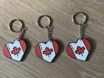 Heart shape Canadian flag keychain