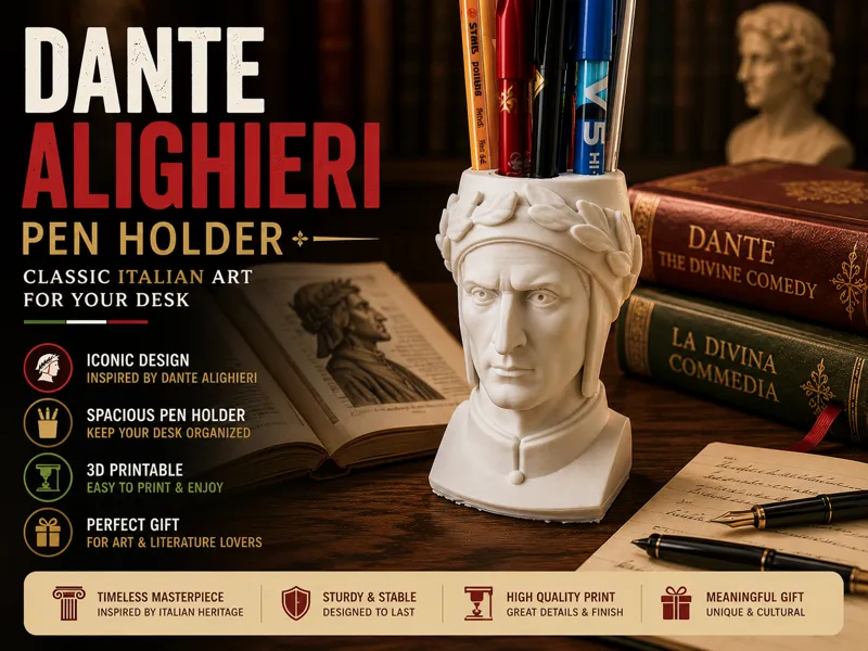 Dante Alighieri Bust Pen Holder Office Decor Gift