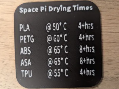 Creality Space Pi Drying Time Sign
