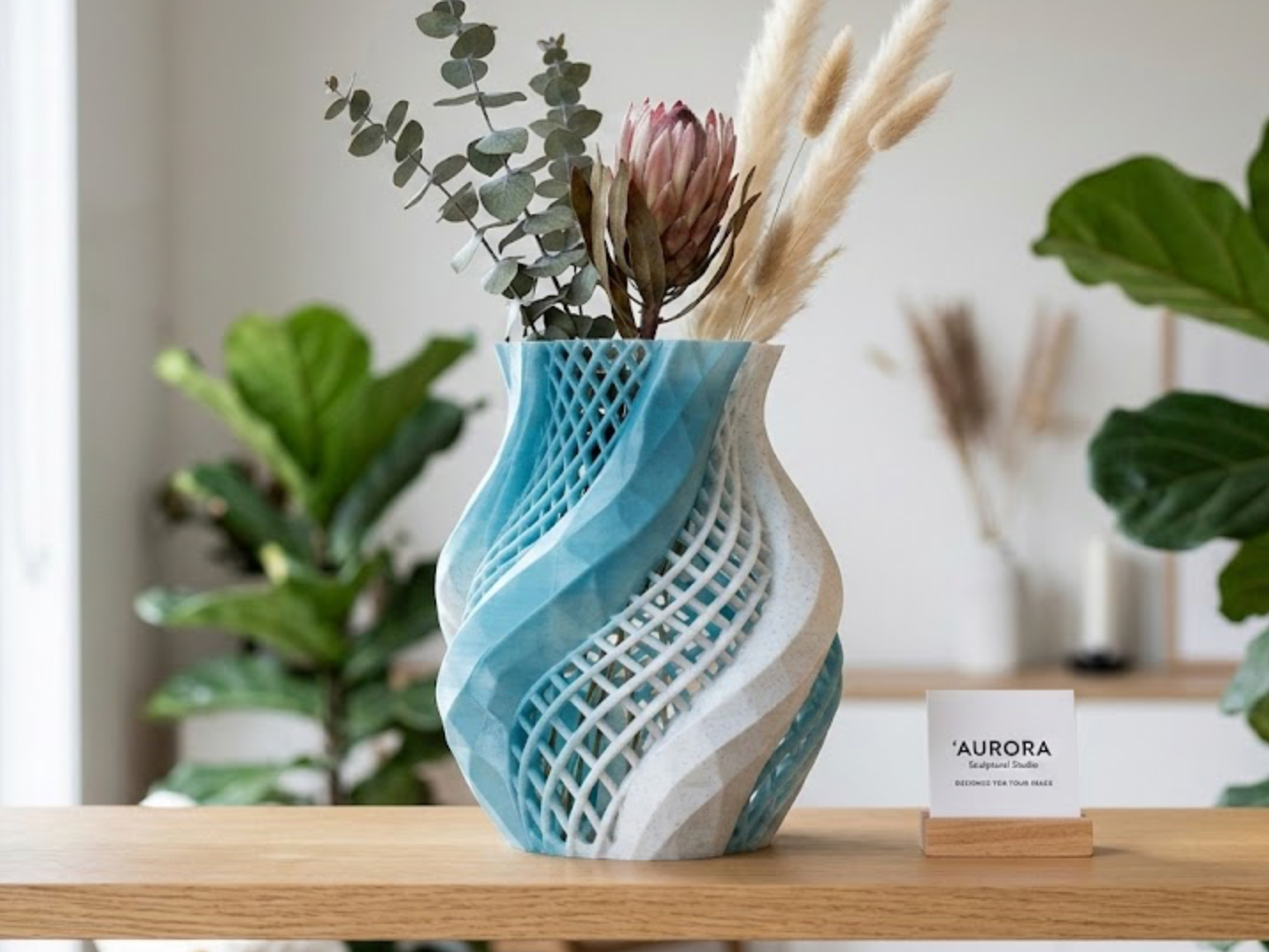 Aurora Aqua | Modern Spiral Lattice Vase