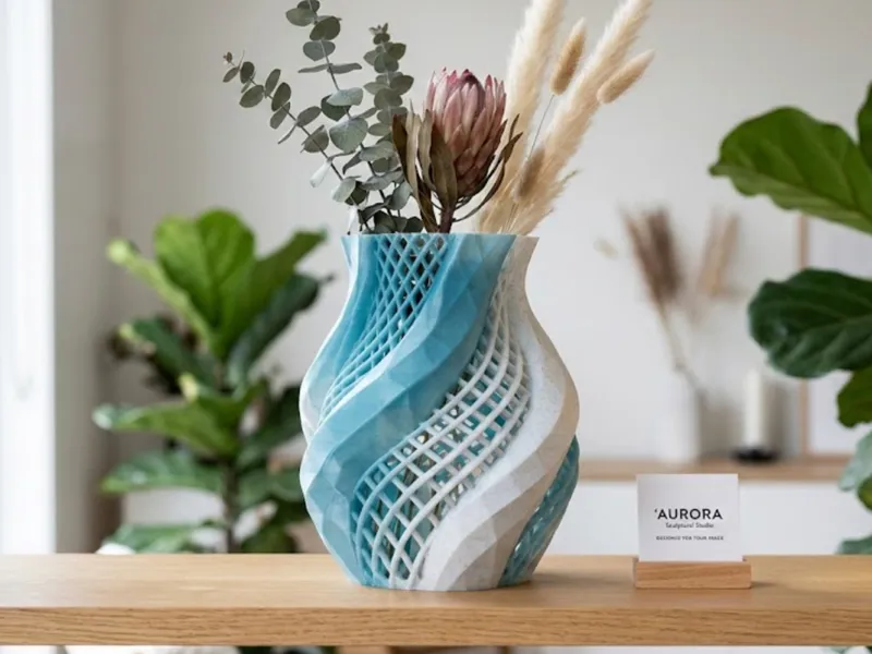 Aurora Aqua | Modern Spiral Lattice Vase