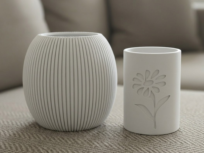 Modern Ribbed Planter with Inner Insert