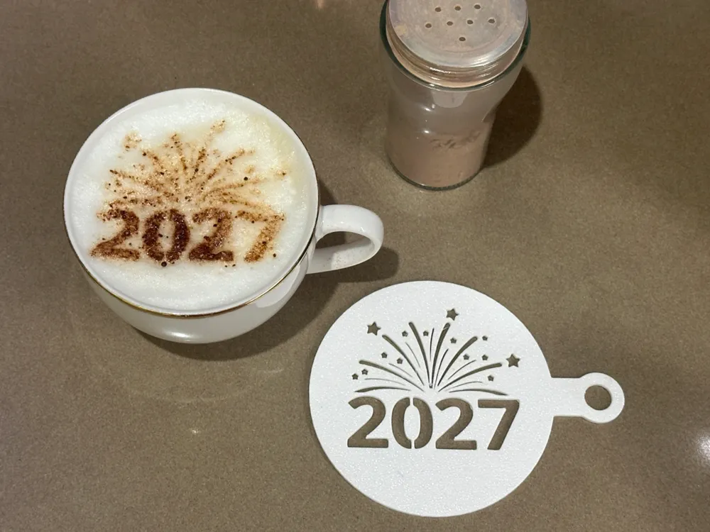 Modelo para impresión 3D: 2027 Coffee Stencil - New Year Coffee Art. Referencia del modelo original.