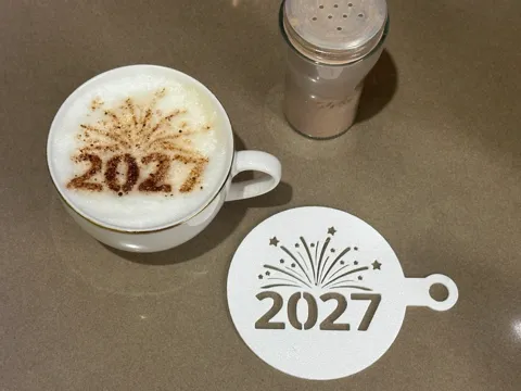 Modelo para impresión 3D: 2027 Coffee Stencil - New Year Coffee Art — referencia de MakerWorld