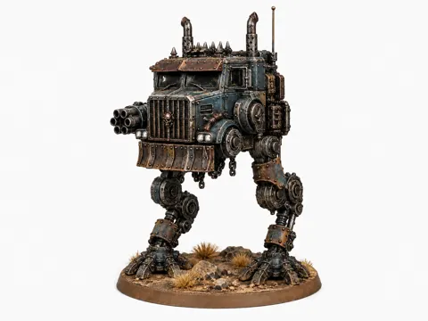 Escenografía en miniatura: Grimdark Wasteland Soldiers Walker Gun Truck — referencia de MakerWorld