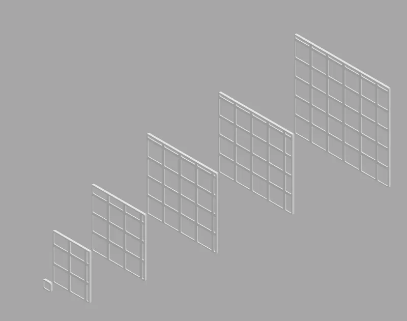Fractal/Asymetric Gridfinity Corners in Quarters (1/4,1/2,3/4) all sizes until 6x6