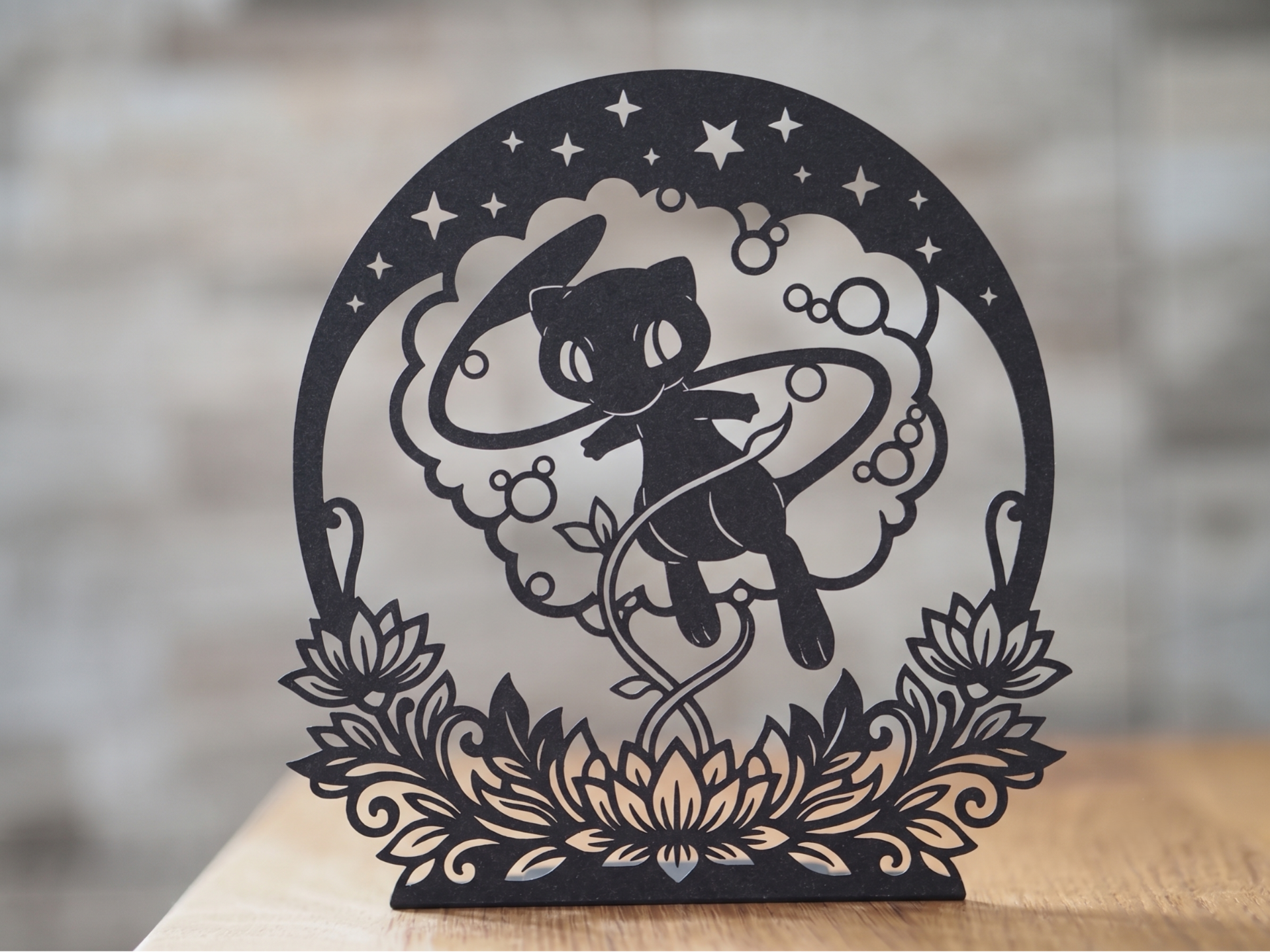 Mystical Mew Silhouette Art - Floral & Celestial - 1