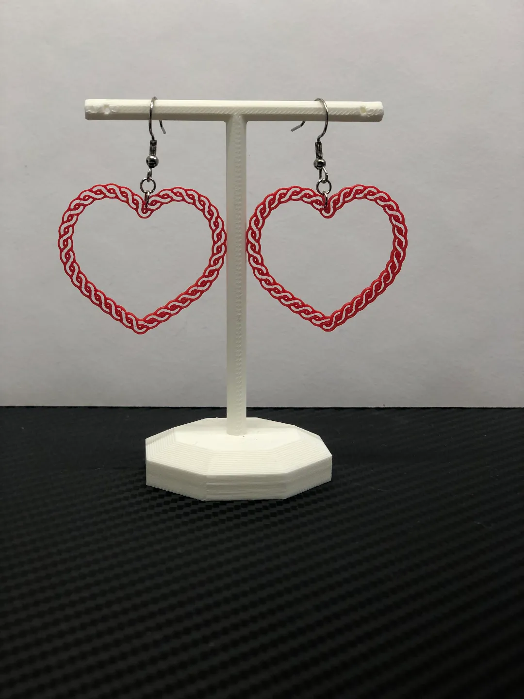 Knitted heart earrings view 2