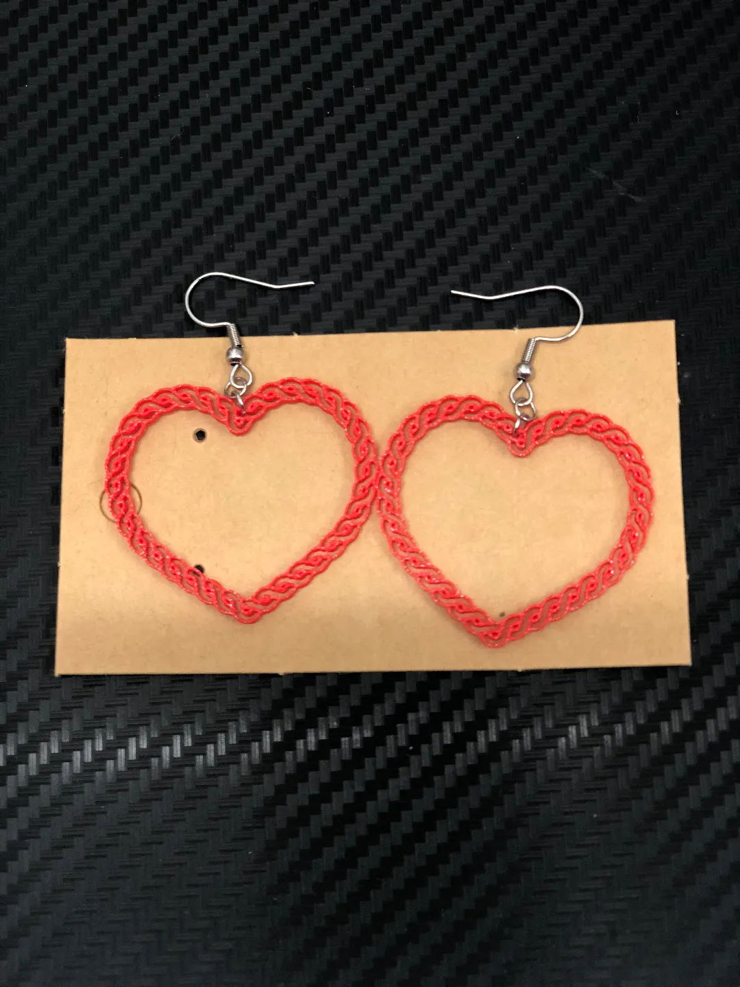 Knitted heart earrings view 3