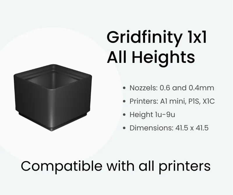 Gridfinity Bin 1x1 All Heights