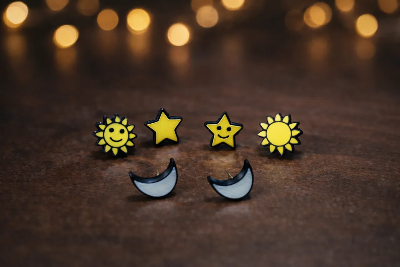 Sun, Moon and Star Pin Earrings view 2