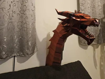 XXL low-poly dragon wall mount