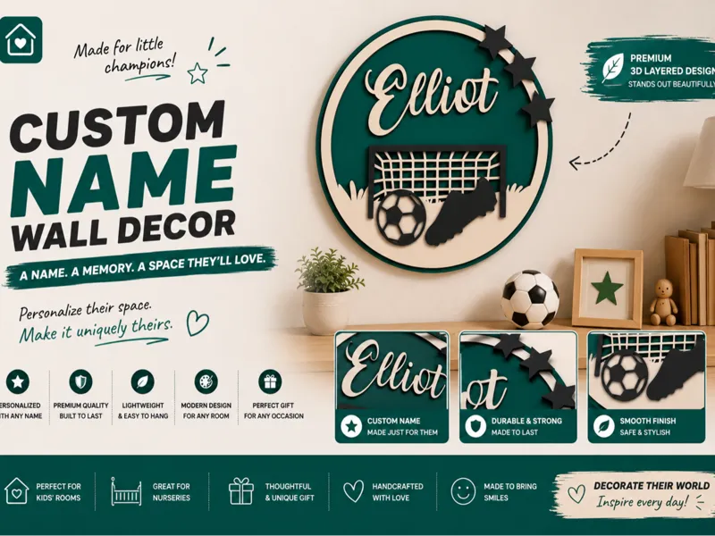 Deco de futbol para nombre personalizado