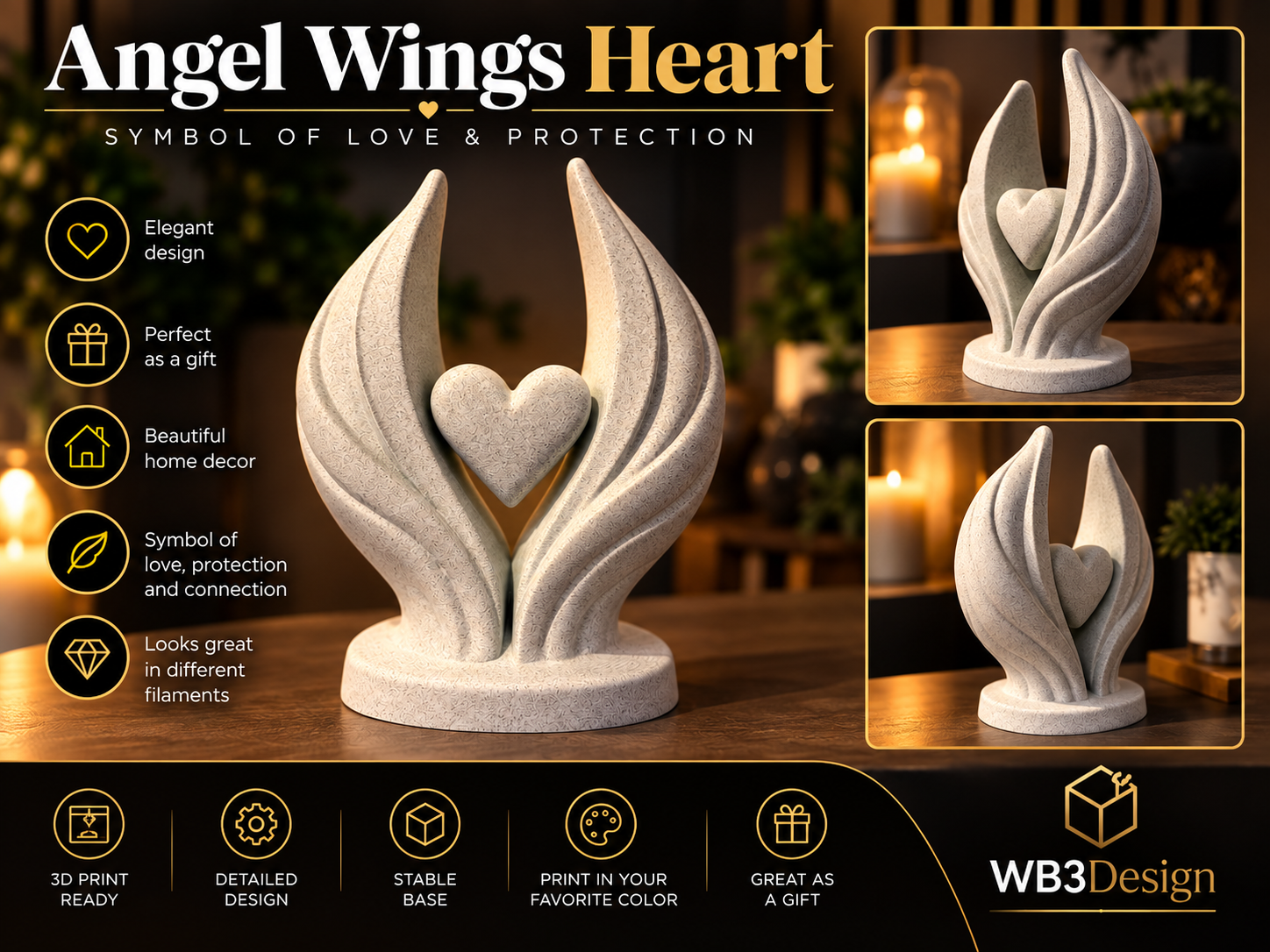 Angel Wings Heart – Symbol of Love & Protection 3D model by WB3Design