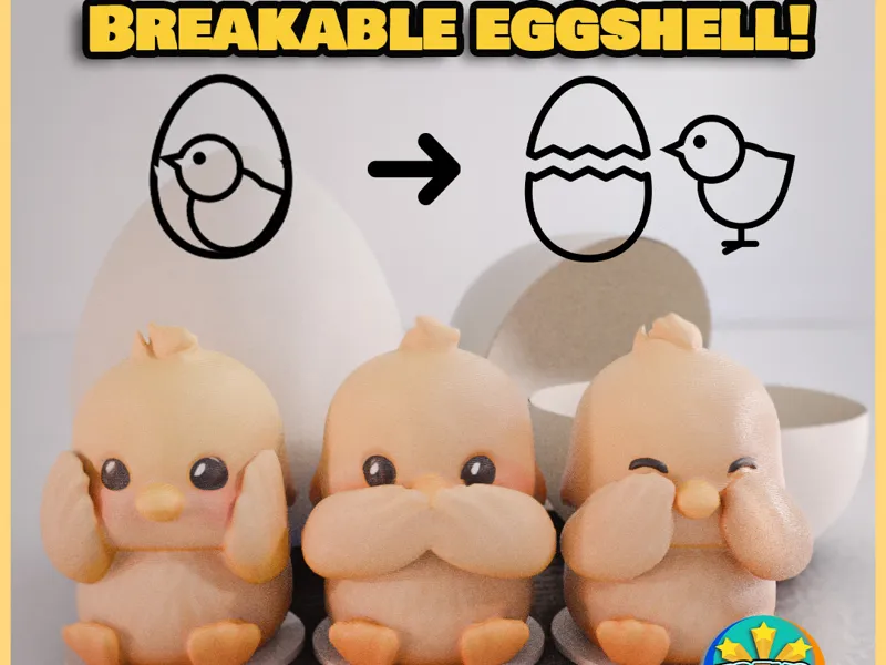 Cute Easter 3 Wise Chicks - in BREAKABLE EGG!