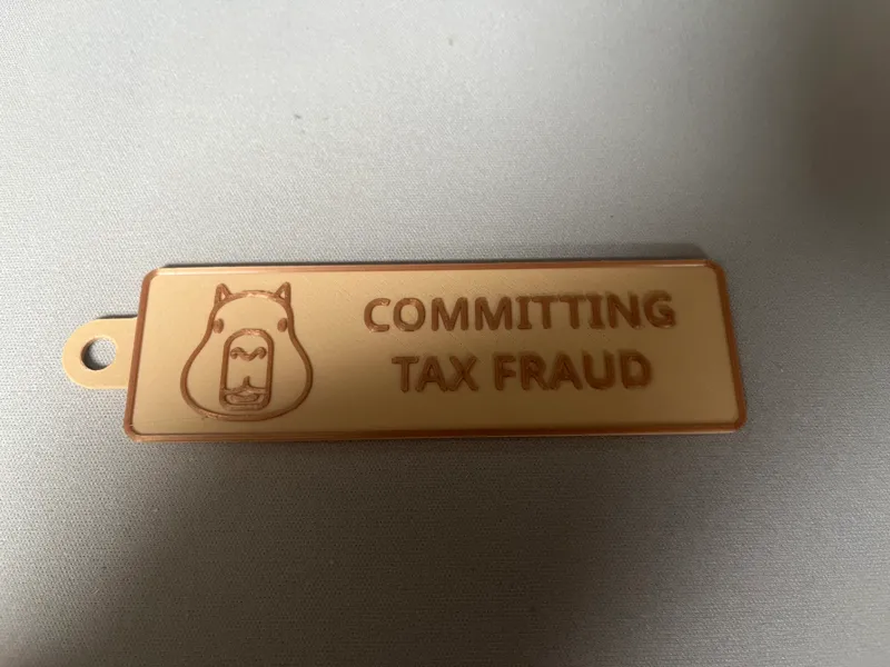 Capybara committing tax fraud sign