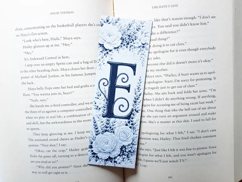 Bookmark, Monogram E, Floral Background, Hueforge