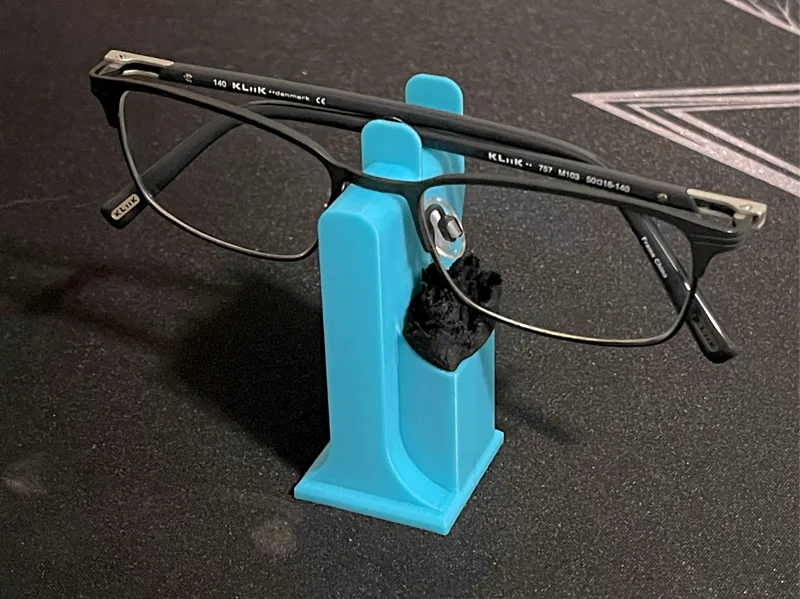 Glasses stand with cleaning cloth holder