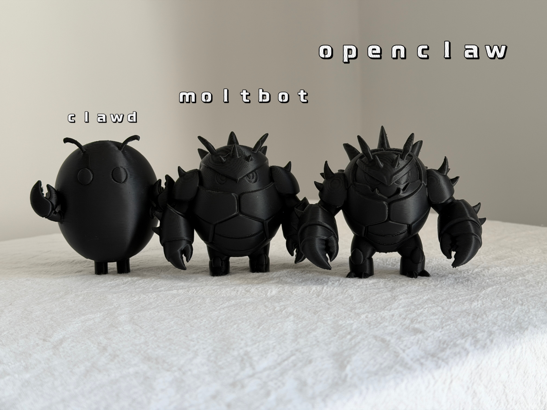 OpenClaw  谁还没养小龙虾！  由弱到强  三只龙虾 一盘 一体打印！