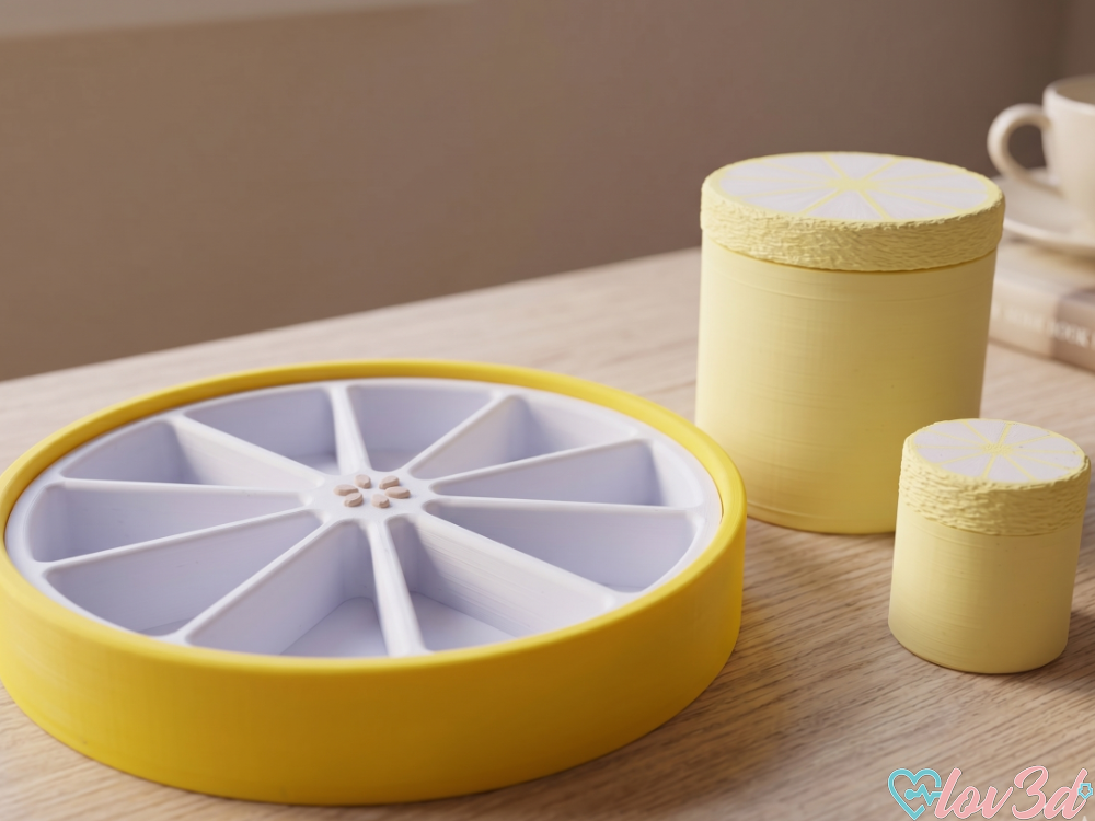 Lemon Slice Organizer Tray & Screw-Top Jars Set