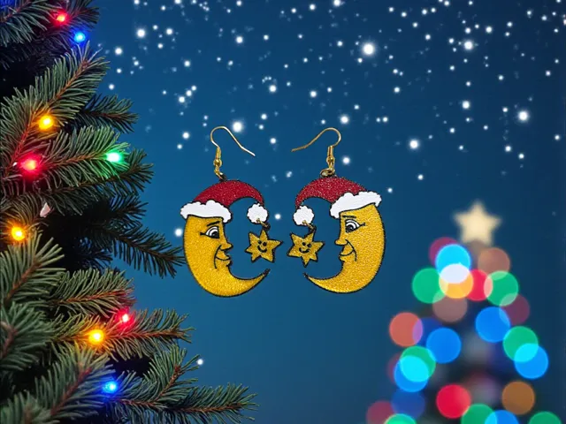 Christmas moon and star earrings