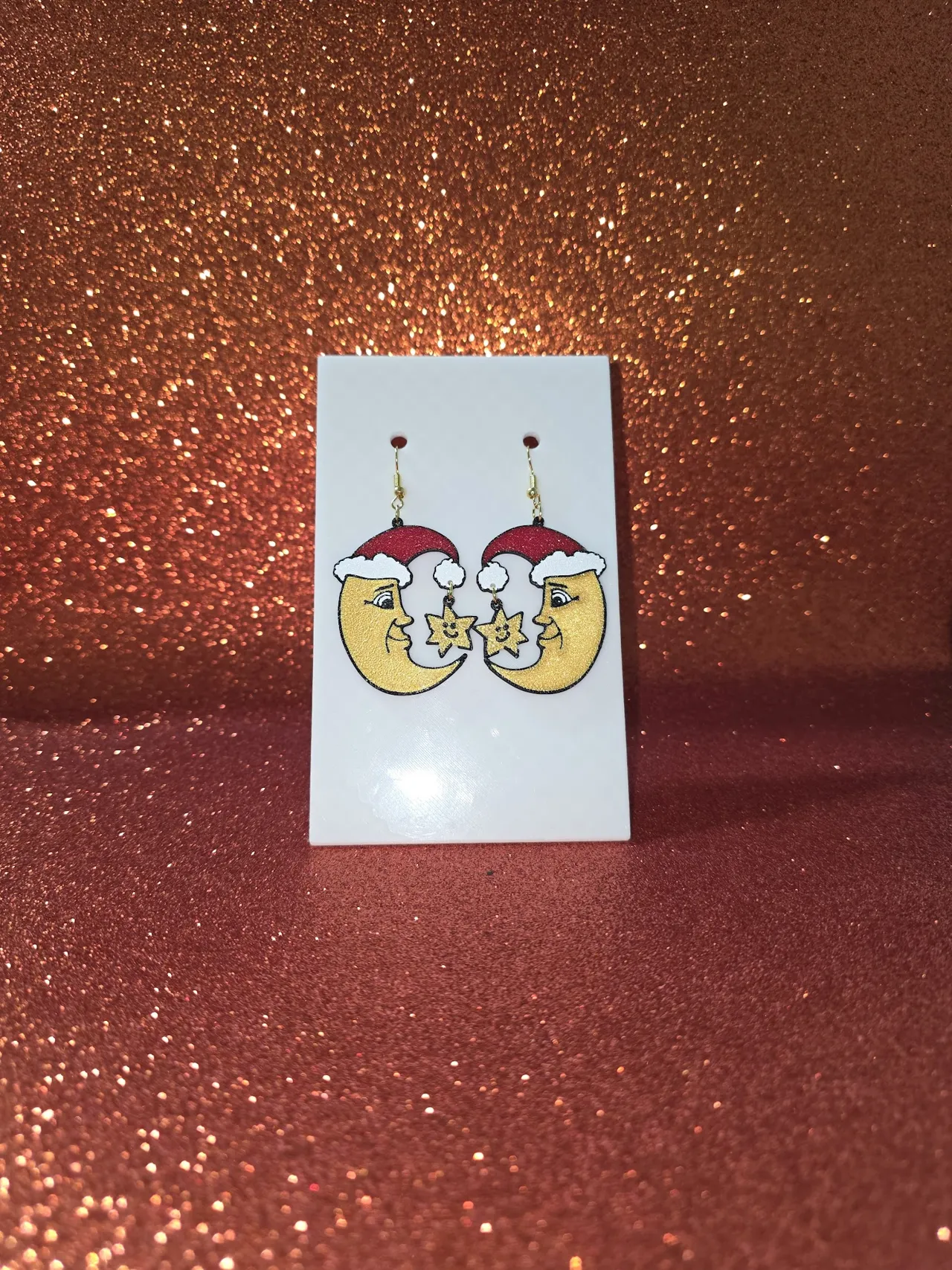 Christmas moon and star earrings view 2