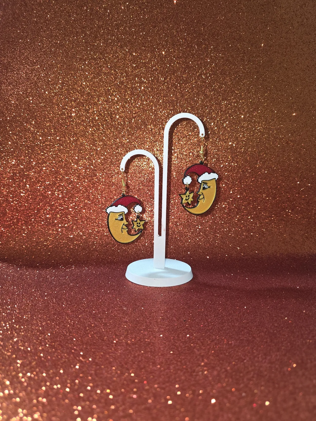 Christmas moon and star earrings view 3