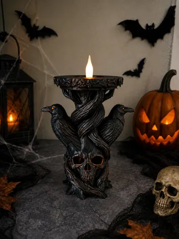 Accesorio de iluminación decorativa: Gothic Raven Skull Candle Holder — vista de referencia 3