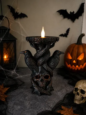Accesorio de iluminación decorativa: Gothic Raven Skull Candle Holder — vista de referencia 2