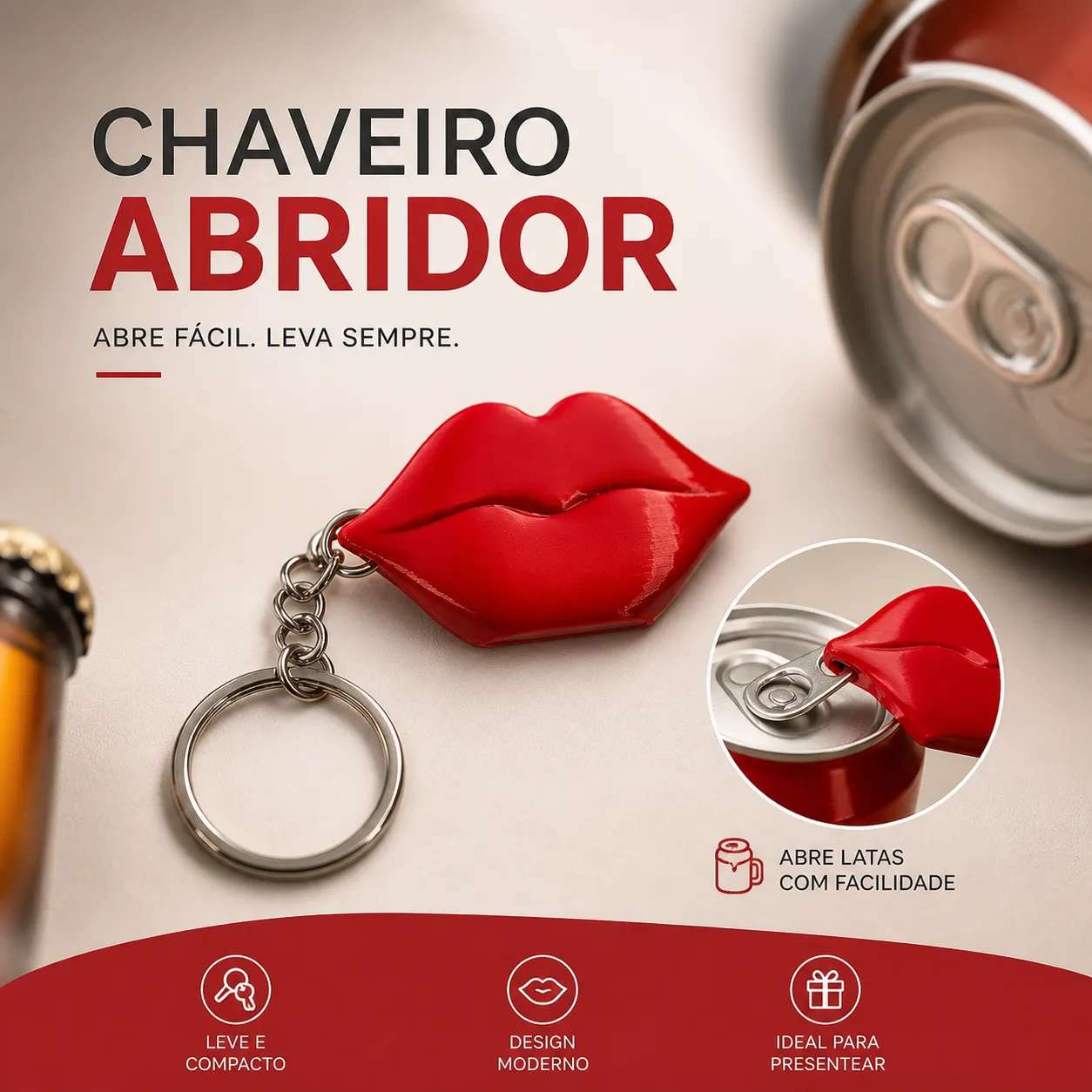 Chaveiro Abridor de Lata - Modelo Beijo view 3