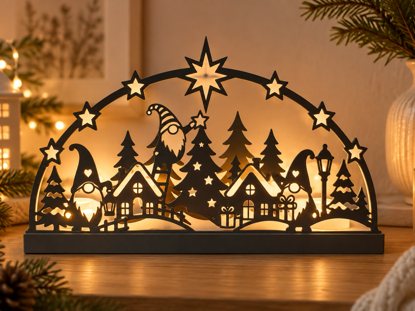 Weihnachtsdorf Lichterbogen mit Wichteln /Gnome