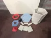 Same- coloured items each on one plate. 