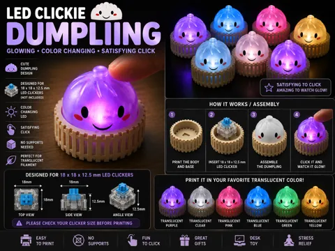 Objeto manipulable: LED Clickie Dumpling – Glowing Fidget Toy — referencia de MakerWorld