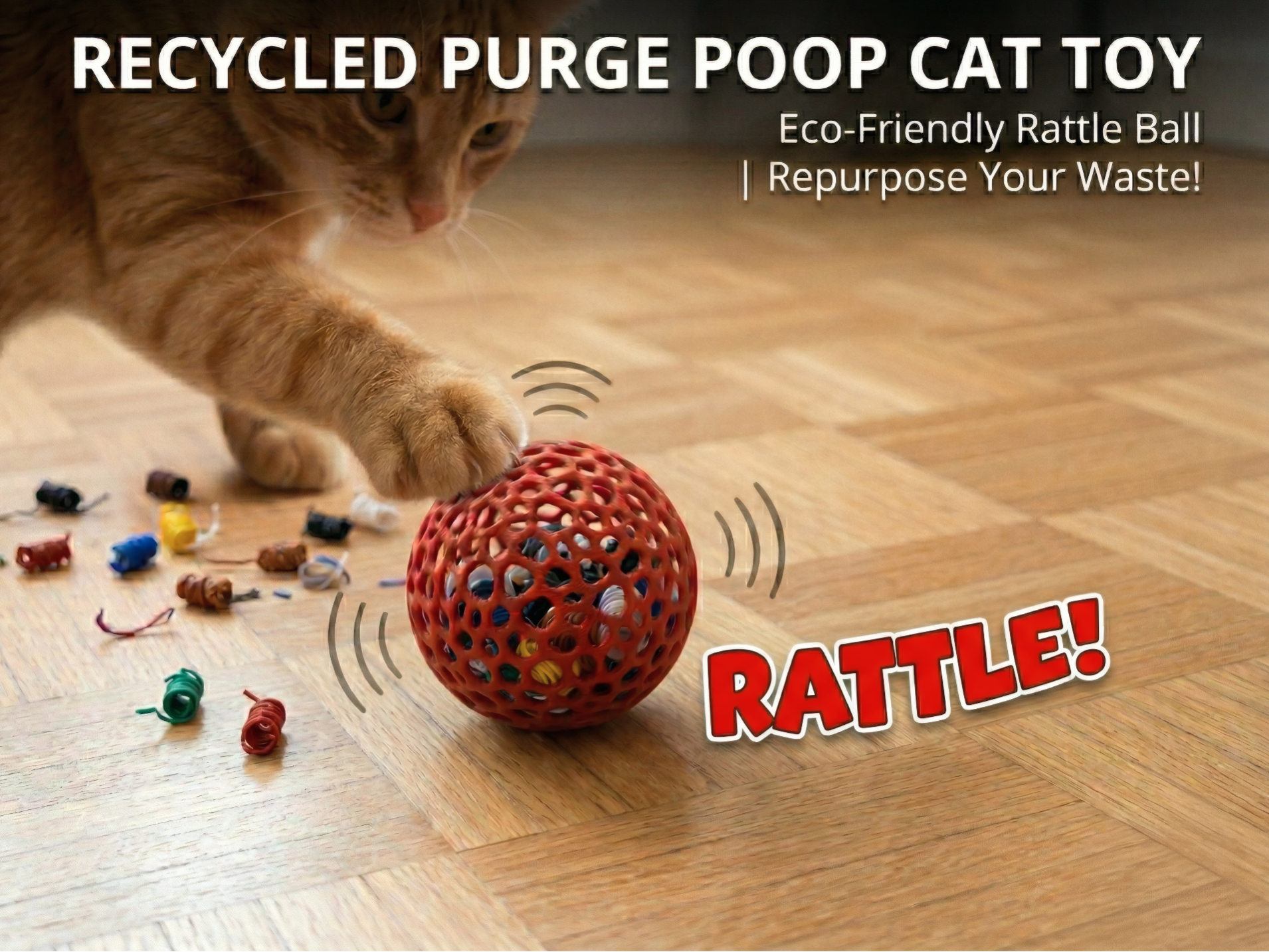Recycled Purge Poop Cat Toy - Rattle Ball