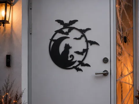 Accesorio para filamento: Halloween Cat & Bat Door Wreath — referencia de MakerWorld