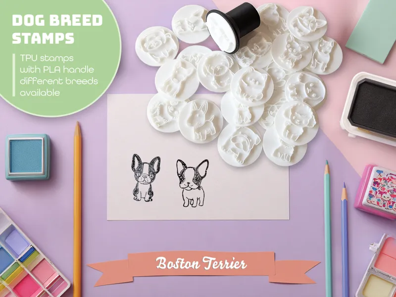 Dog breed ink stamp - Boston Terrier