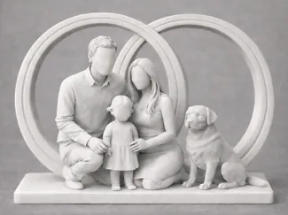 Family Wedding Sculpture Couple, Child & Dog