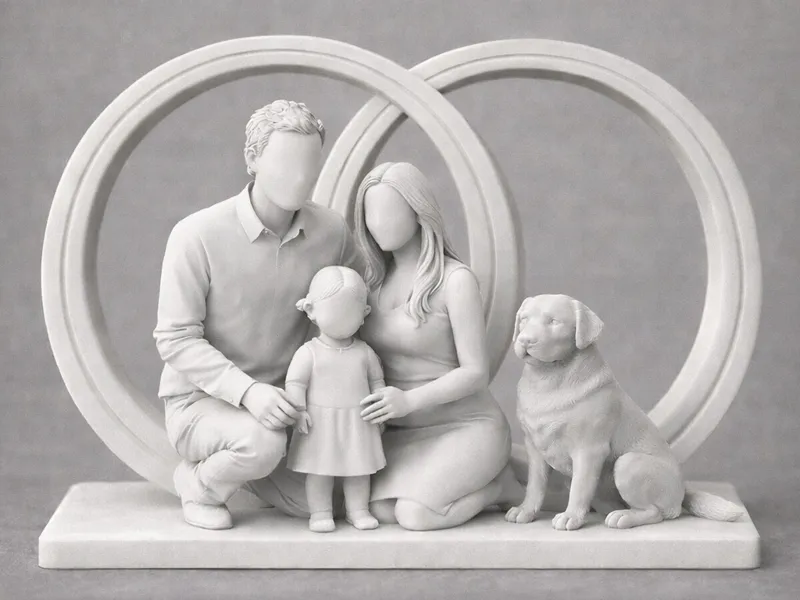 Family Wedding Sculpture Couple, Child & Dog 