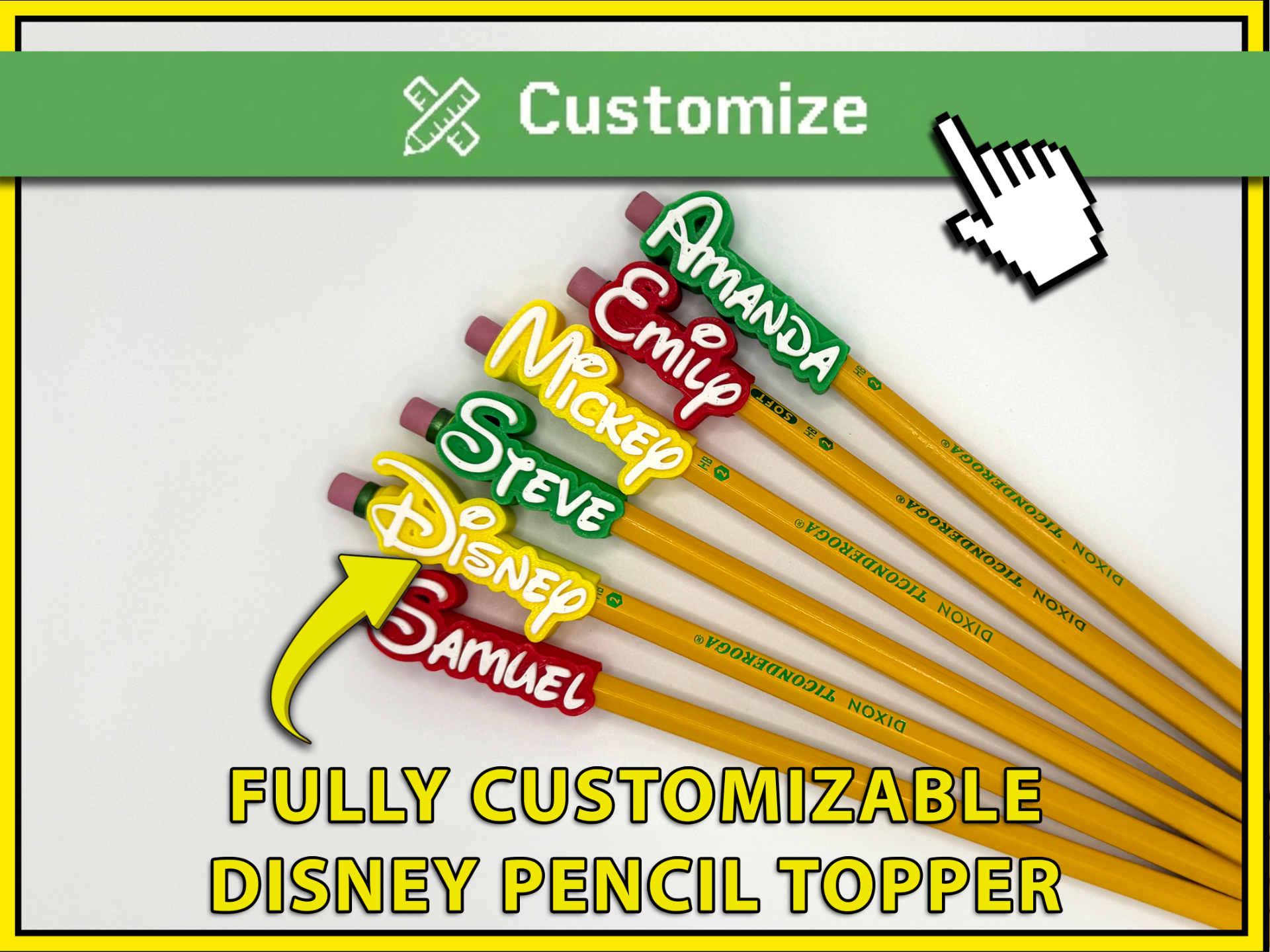 Disney Style Font Fully Customizable Pencil Topper
