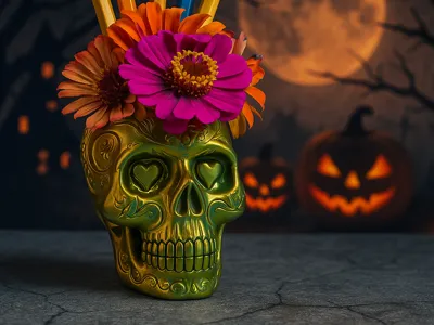 Heart Sugar Skull Flower/Pencil Holder
