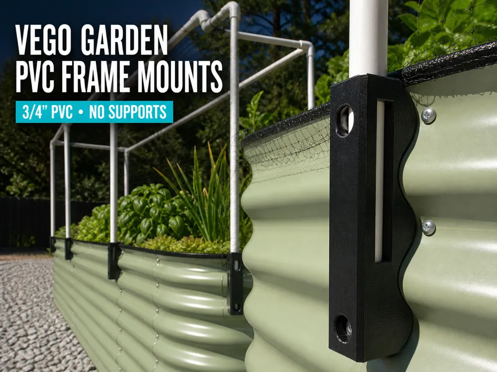 Soporte: Vego Garden Raised Bed 3/4″ PVC Enclosure Mounts. Referencia del modelo original.