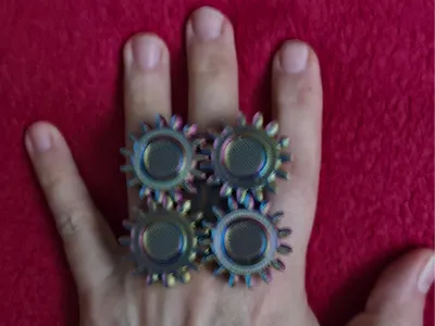 Print In Place Quad Cog Steampunk Fidget Spin Ring
