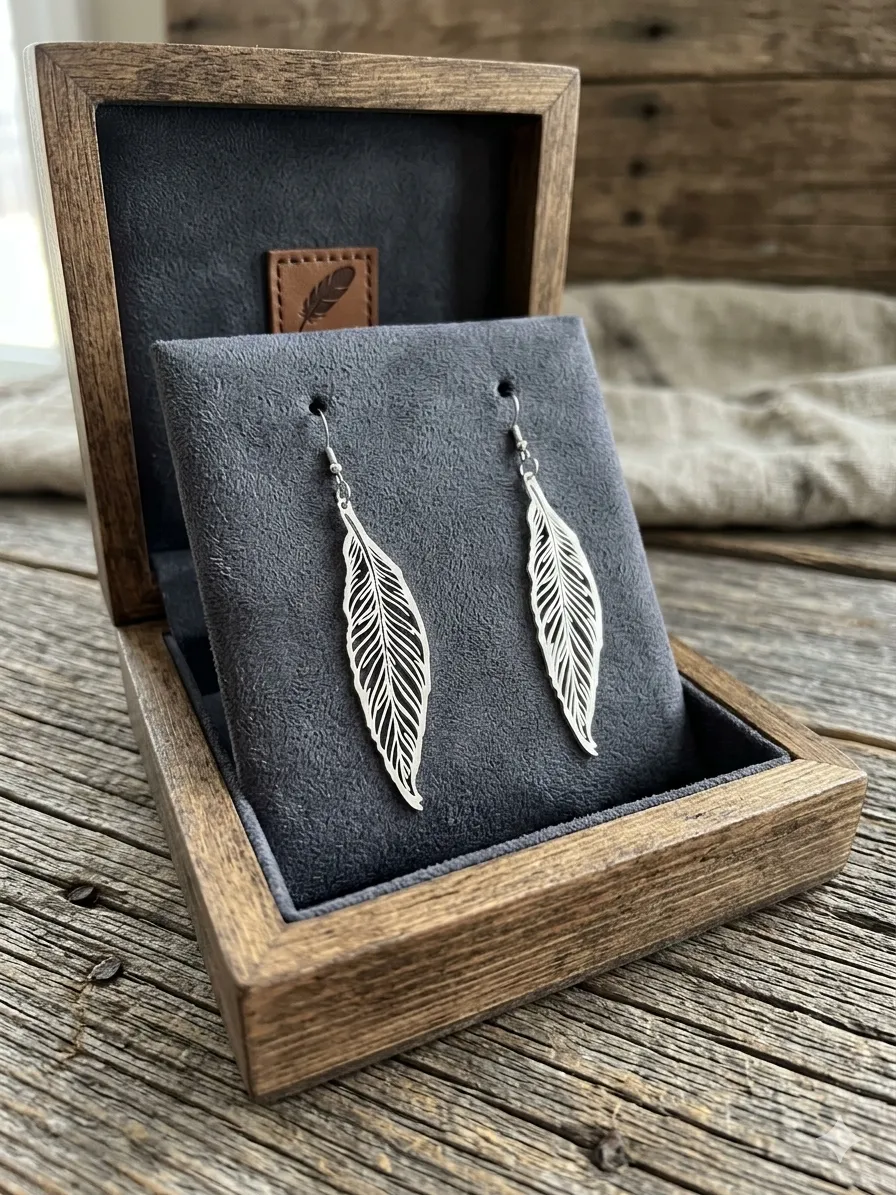 Feather Silhouette Earrings (0.2mm Optimized) view 2